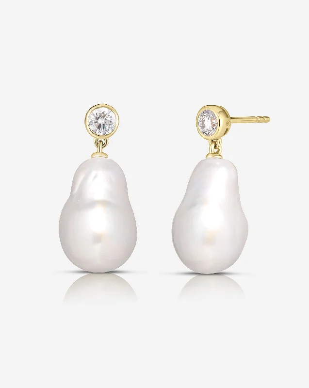 women luxury earrings -Organic Pearl + Diamond Earrings