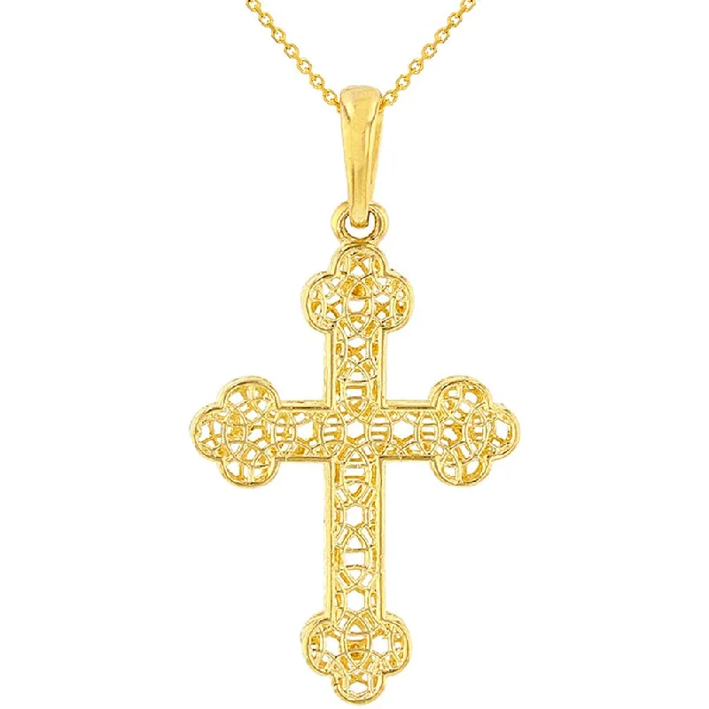 women personalized gold necklaces -14k Yellow Gold Textured Filigree Eastern Orthodox Cross Pendant Necklace