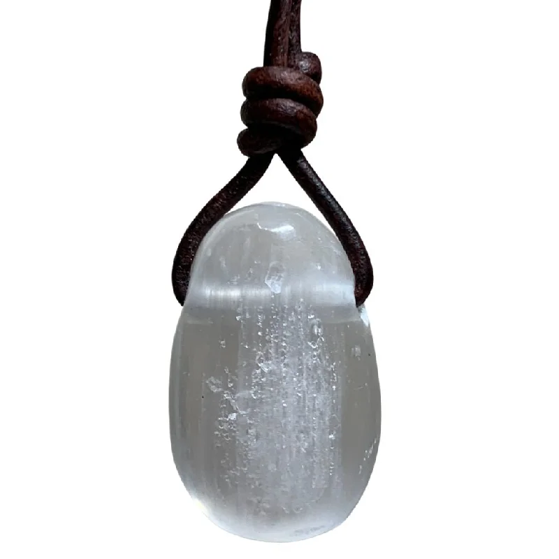 women natural stone necklaces -Luck Strings Selenite Pendant - Moonlit Purity