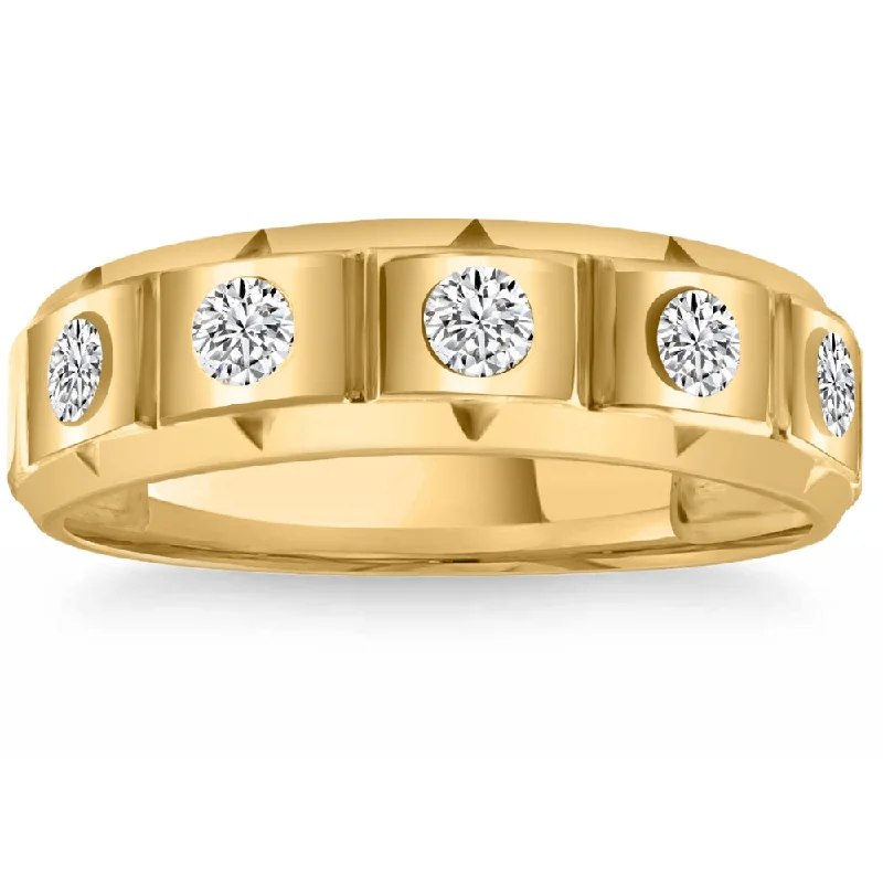 stackable wedding and engagement rings -1/2Ct Men's 5-Stone Diamond Ring in 10k Yellow Gold