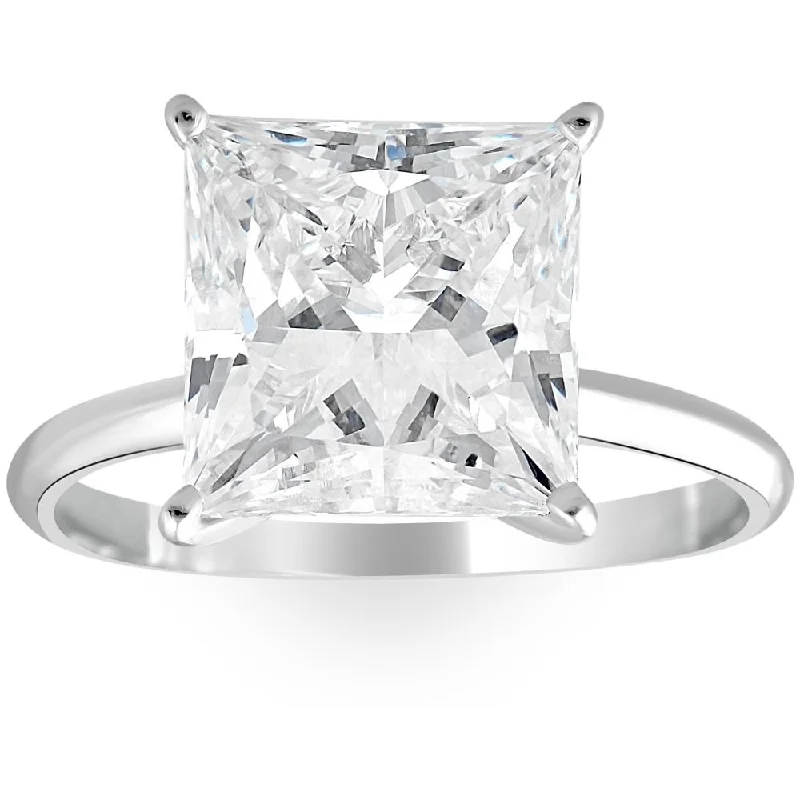 custom engagement rings with initials -5Ct Princess Cut Solitaire Diamond 14k White Gold Engagement Ring Lab Grown