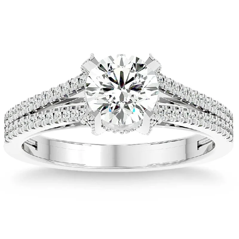 classic solitaire engagement rings -1 1/10Ct Moissanite & Diamond Multi Row Engagement Ring White Yellow Rose Gold