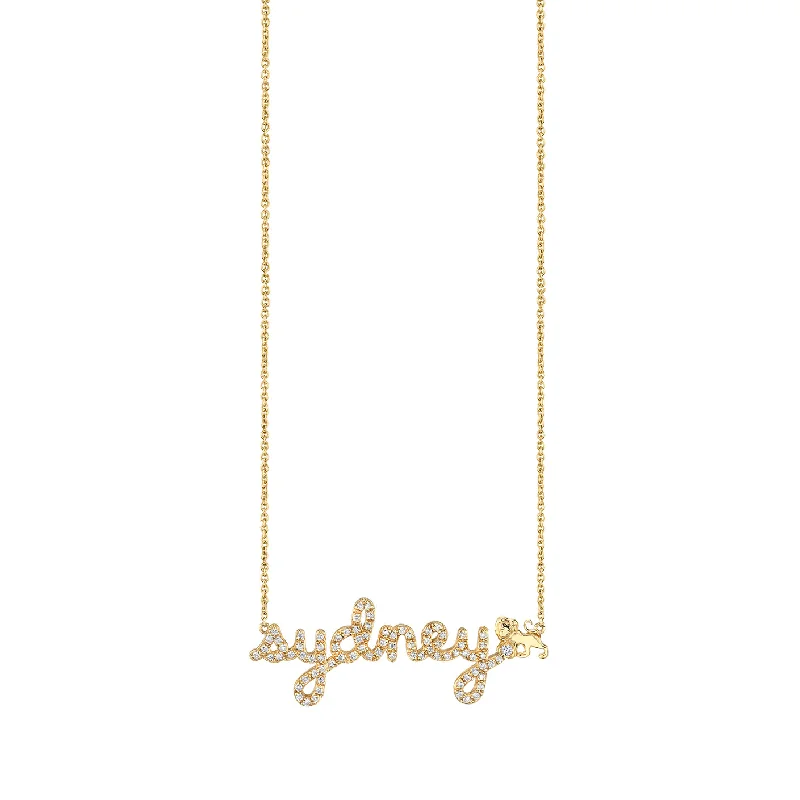 women etched metal necklaces -Gold & Diamond Small Custom Script Leo Zodiac Necklace