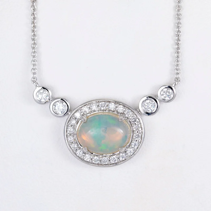 women wedding jewelry necklaces -14kt White Gold Opal and Diamond Necklace