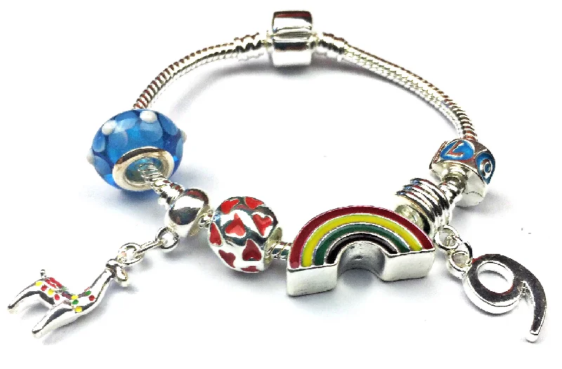 Children's 'Lovely Llama 9th Birthday' Silver Plated Charm Bead Bracelet