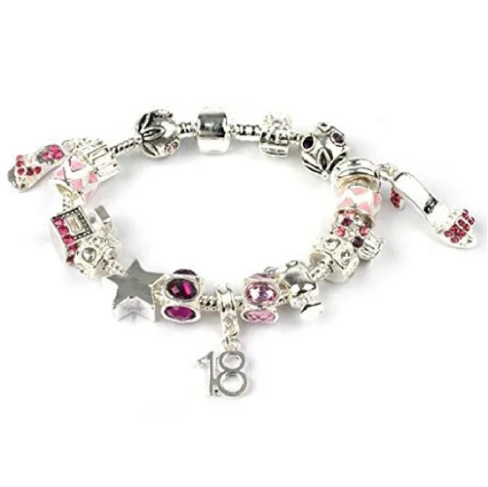 Teenager's 'Fashionista' Age 13/16/18 Silver Plated Charm Bead Bracelet