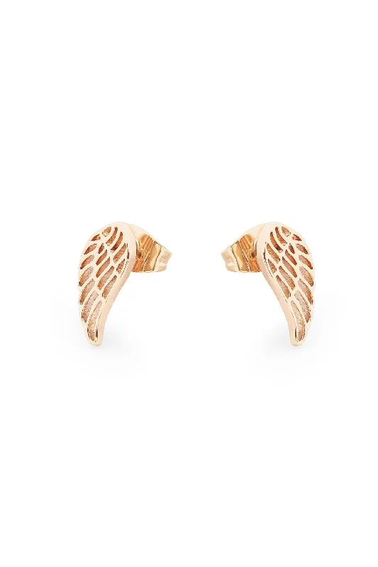 women gold-plated earrings -Angel Wings Gold Stud Earrings