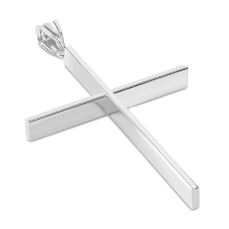 women vintage necklaces -14K White Gold Plain Slender Large 4mm Thick Cross Pendant with High Polish