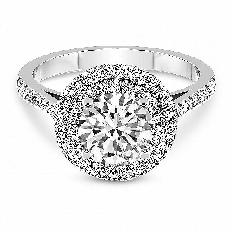 affordable solitaire engagement rings -1 Ct T.W. Diamond Double Halo Round Cut Lab Grown Engagement Ring in 10k Gold