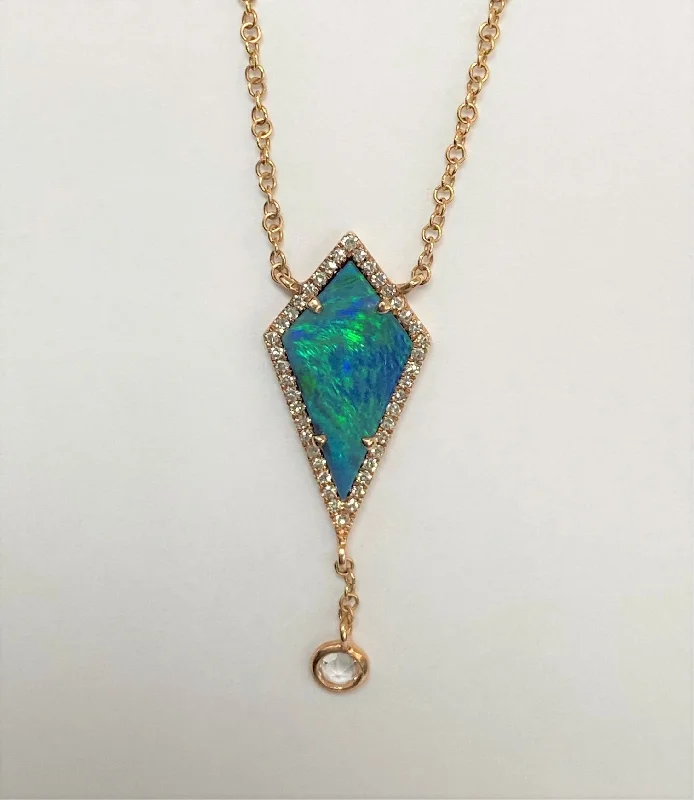 women thick chain necklaces -14kt Rose Gold Opal Necklace