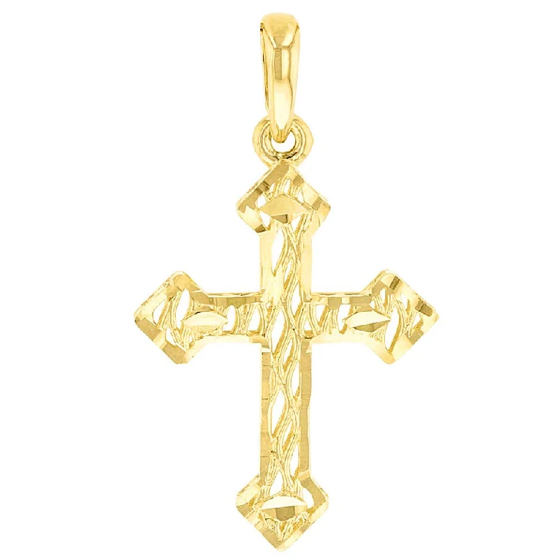 women statement silver necklaces -14K Yellow Gold Textured Christian Orthodox 3D Cross Pendant (Small), 1.10"