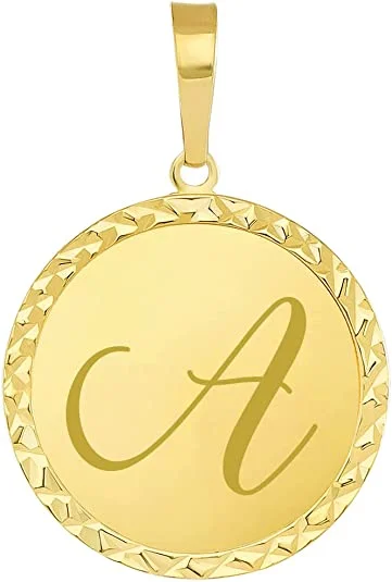 women sterling silver necklaces -14k Yellow Gold Personalized Round Elegant Script Letter Cursive Initial Disc Pendant - A to Z (Small)