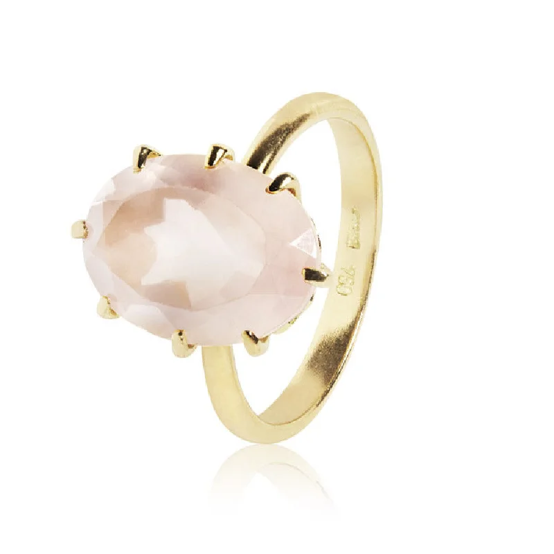 women ruby rings -Pink 18K Gold Ring w. Quartz