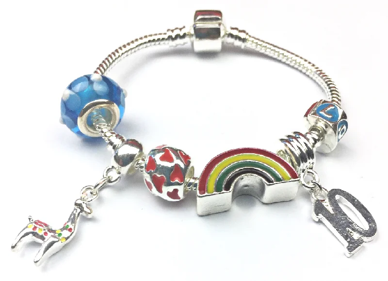 Children's 'Lovely Llama 10th Birthday' Silver Plated Charm Bead Bracelet