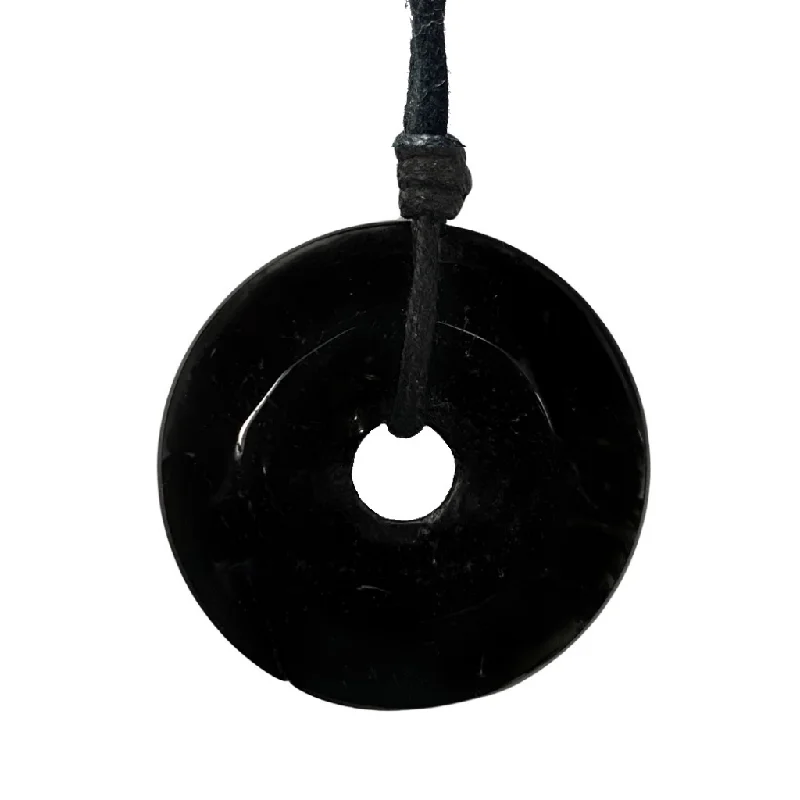 women animal pendant necklaces -Black Tourmaline Donut Necklace - Symbol of Shielding