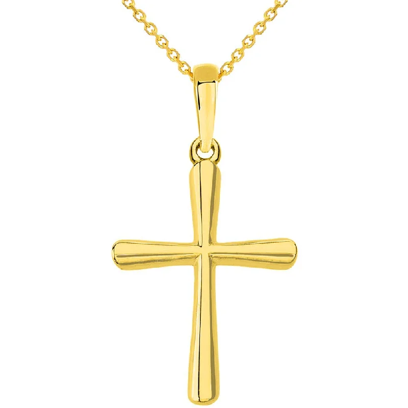 women gemstone pendant necklaces -14k Yellow Gold Slender Small Cross Charm Pendant Necklace