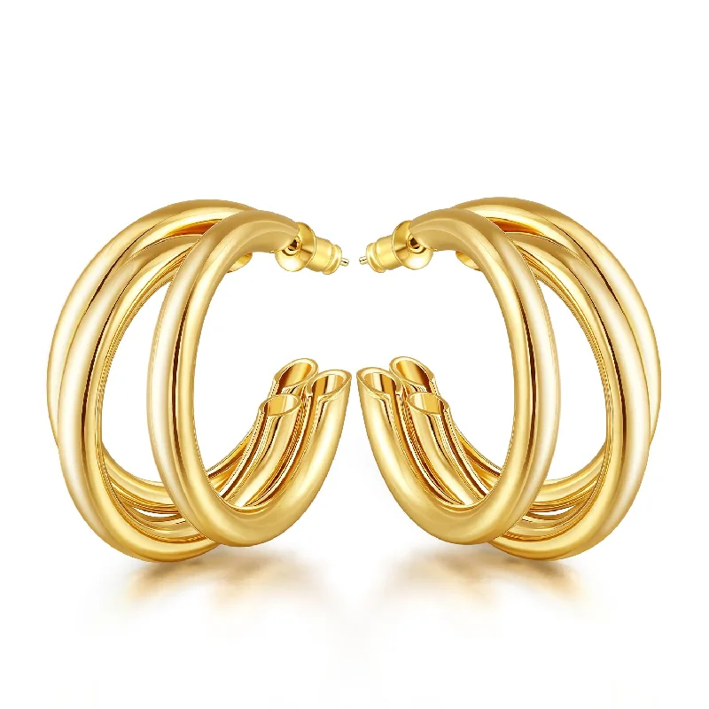 women double stud earrings -Thick Gold Chunky Hoop Earrings Lightweight Huggie Hoops For Women