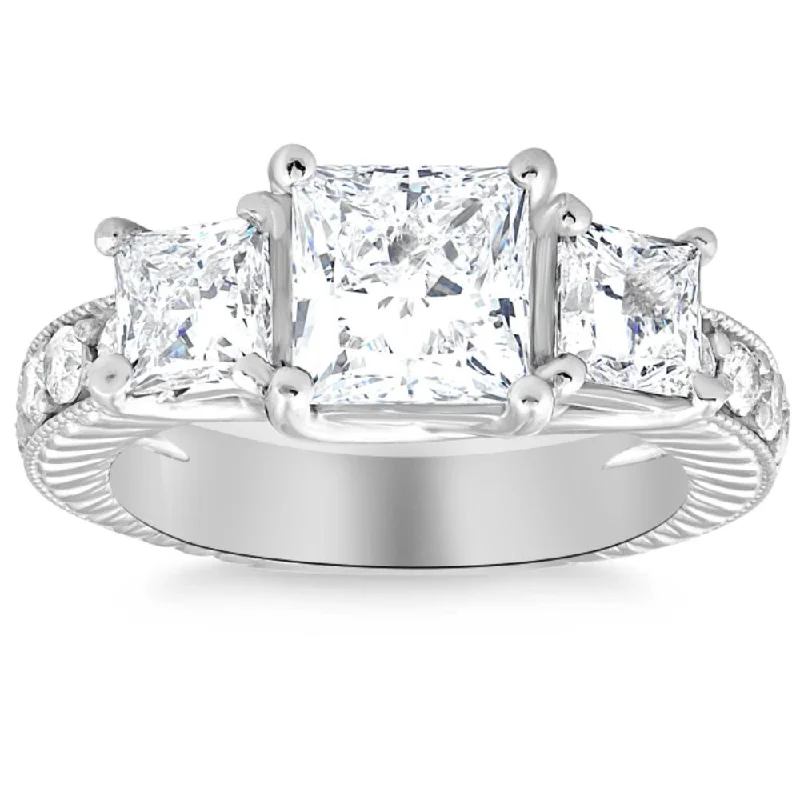 affordable princess cut engagement rings -2 3/4CT Princess Cut Three Stone Vintage Diamond Engagement Ring Lab Grown 14k