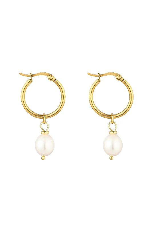 women sterling silver earrings -Freshwater Pearl Earrings in Gold