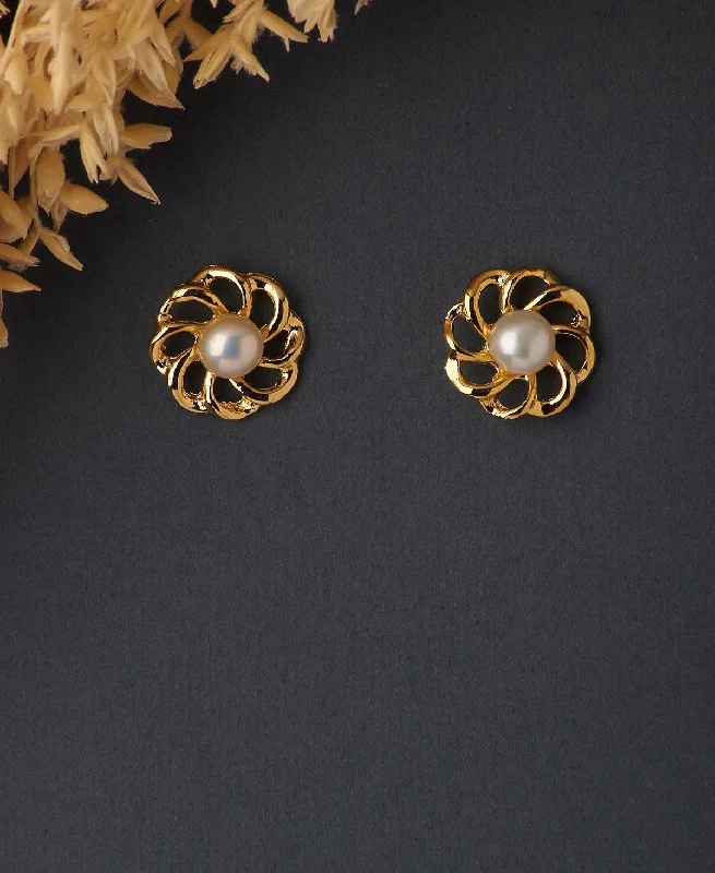 women butterfly earrings -Floral Pearl Stud Earring