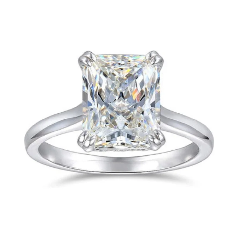 wedding engagement rings -Classic Radiant Cut Diamond Solitaire Engagement Ring