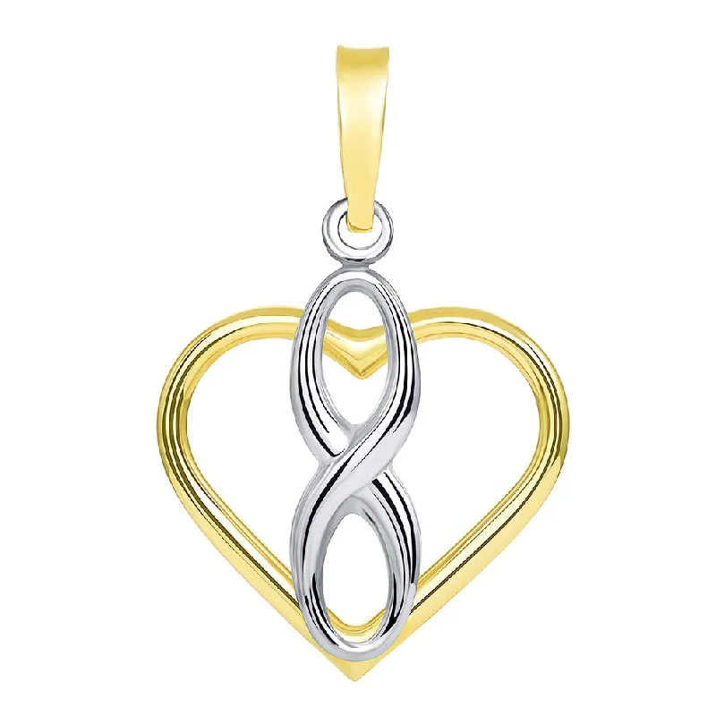 women star-shaped necklaces -14k Two Tone Gold Vertical Infinity Sign in Open Heart Pendant