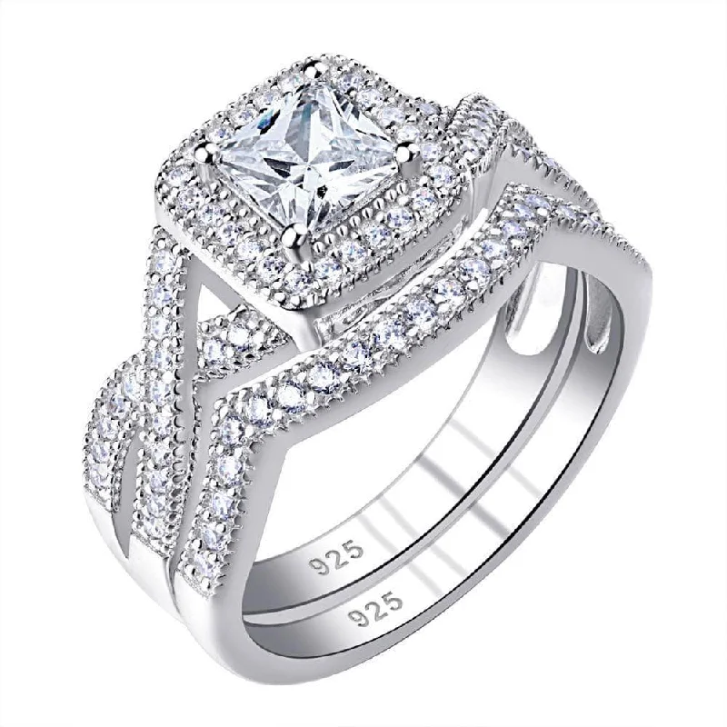 affordable solitaire engagement rings -2 Pcs Princess Cut Diamond Engagement Ring