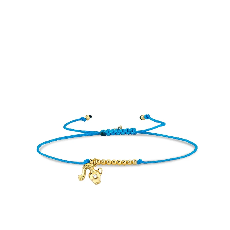 Gold & Diamond Tiny Aquarius Zodiac Cord Bracelet