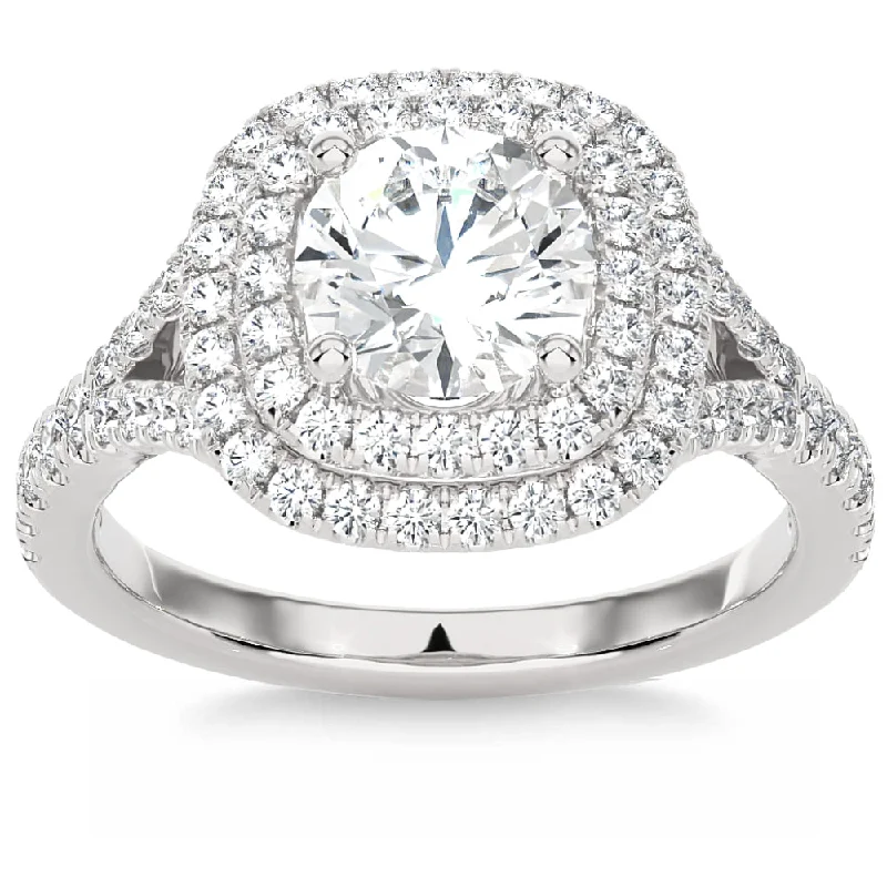 platinum diamond engagement rings -Certified 2 1/5Ct Cushion Halo Diamond Engagement Ring 14k Gold Lab Grown