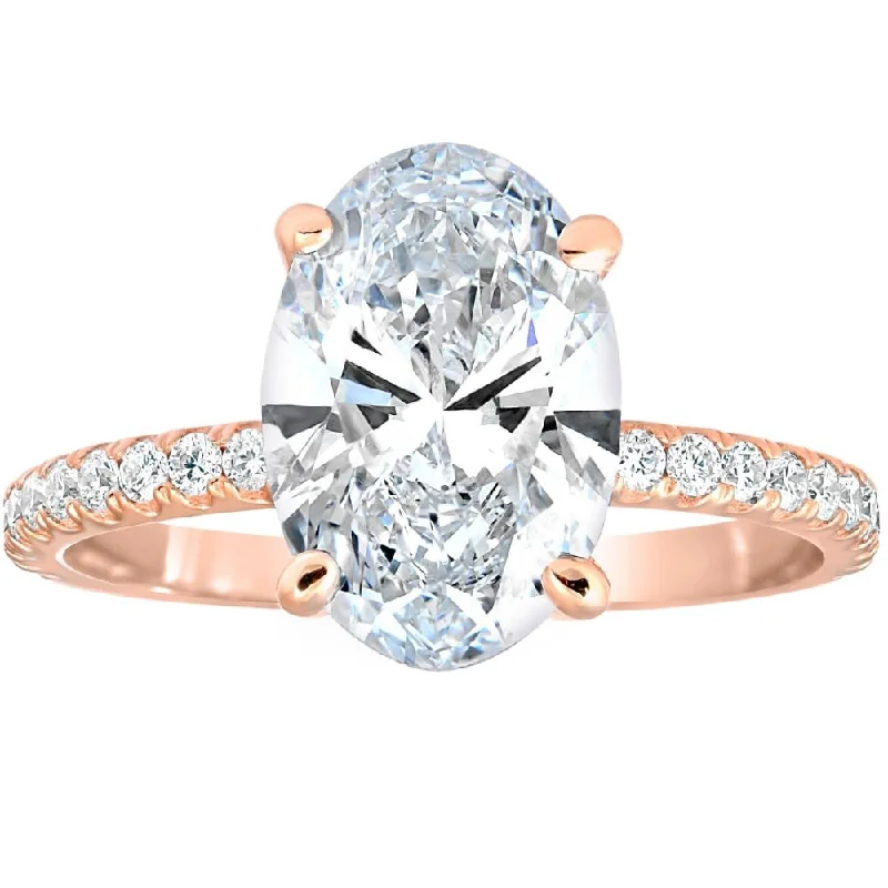 stackable wedding and engagement rings -2 1/2Ct Oval Diamond & Moissanite Engagement Ring 14k Rose Gold