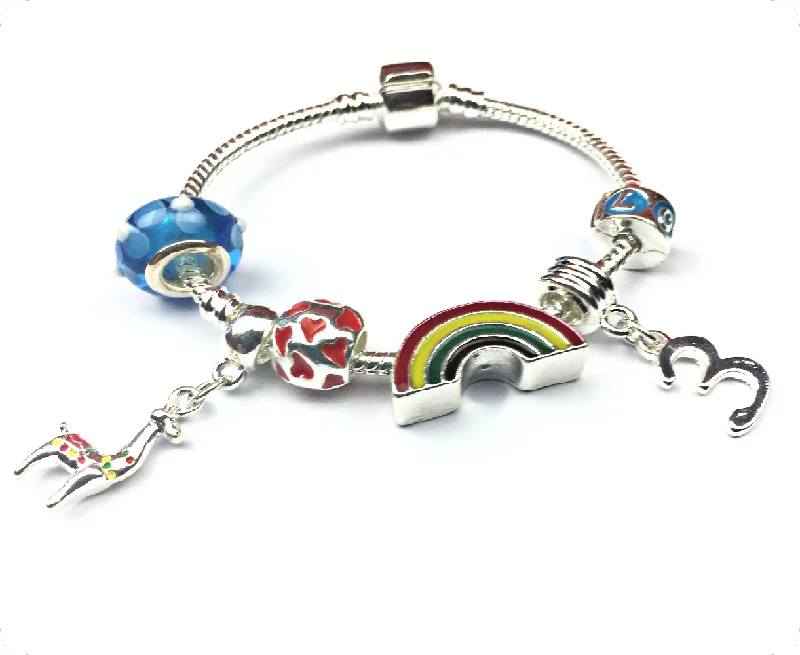 Children's 'Lovely Llama 3rd Birthday' Silver Plated Charm Bead Bracelet