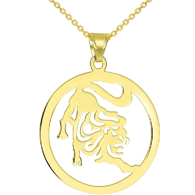 women star-shaped necklaces -Solid 14k Yellow Gold Round Leo Zodiac Symbol Cut-Out Lion Pendant Necklace