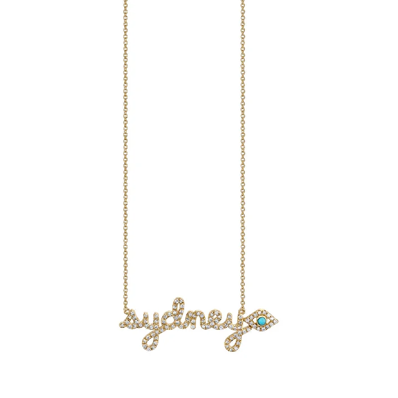 women artistic pendant necklaces -Gold & Diamond Small Custom Script Eye Icon Necklace