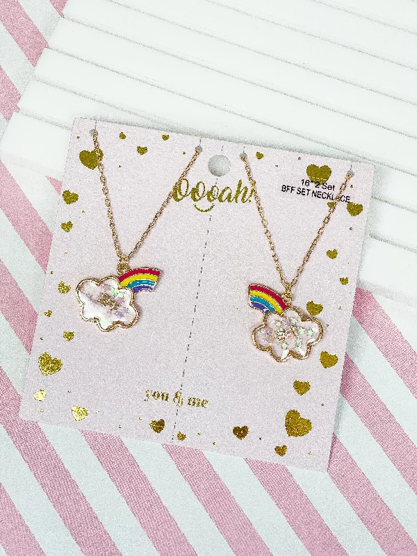 women golden flower necklaces -Rainbow & Cloud 'BFF' Necklace Set