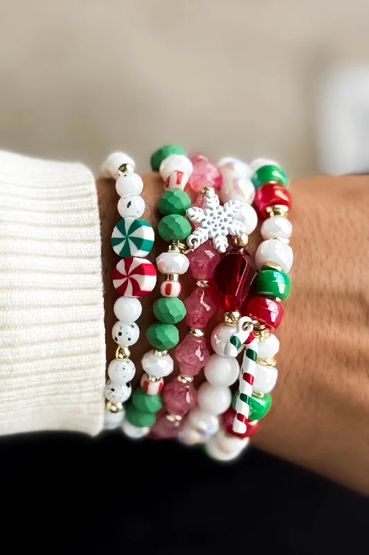 Erimish Candy Cane Red And Green Bracelet Set