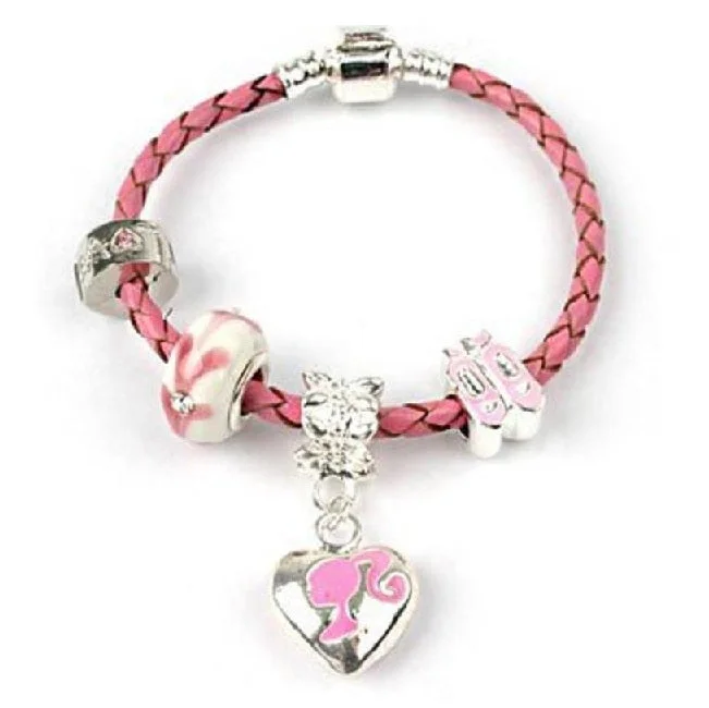 Children's 'Little Miss Pink' Silver Plated Pink Leather Charm Bracelet