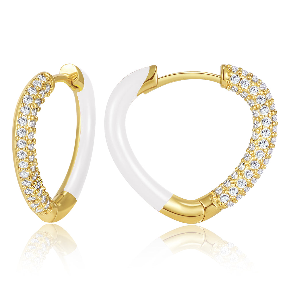 women pearl earrings -Enamel Huggie Hoop Earrings-White