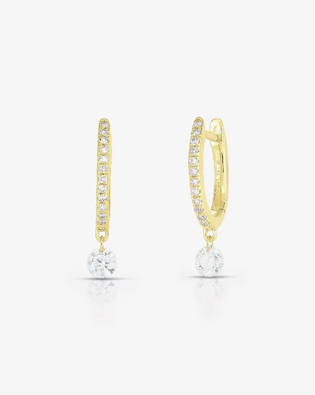 women dangle earrings -Pavé + Round Diamond Drop Huggies