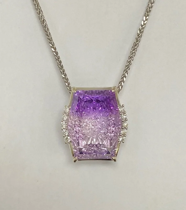 women colorful gemstone necklaces -14kt White Gold Custom Bi Color Amethyst Pendant