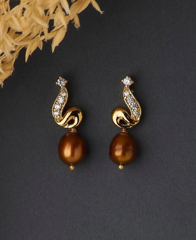 women gemstone drop earrings -Elegant Stone Studded Pearl Earring