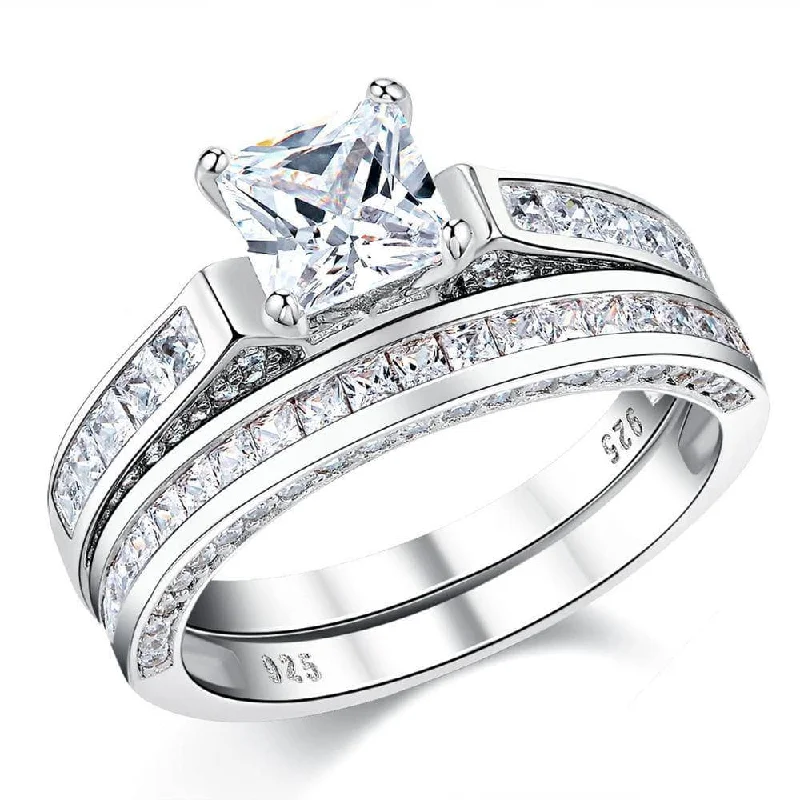 classic engagement rings -Princess Cut Created Diamond Classic Engagement Ring