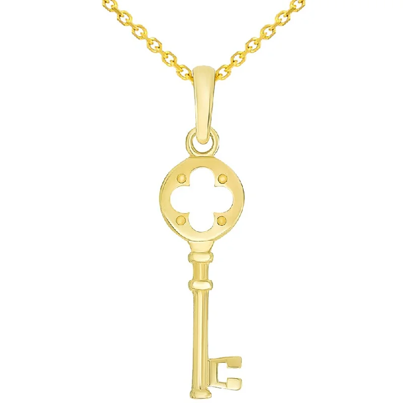 women luxury diamond necklaces -14k Yellow Gold Open Clover Love Key To My Heart Pendant Necklace