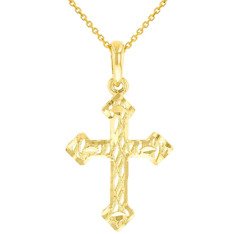 women large pendant necklaces -14k Yellow Gold Small Textured Christian Orthodox 3D Cross Pendant Necklace