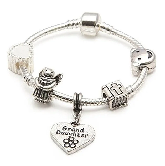 Baby Girl's Christening 'Granddaughter' Silver Plated Charm Bead Bracelet