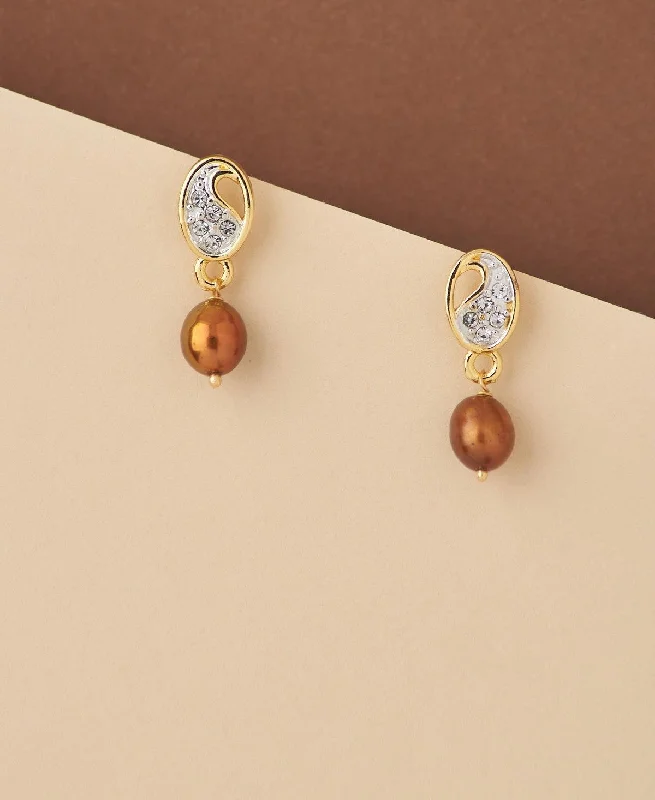 women elegant diamond earrings -Elegant Stone Studded Pearl Earring