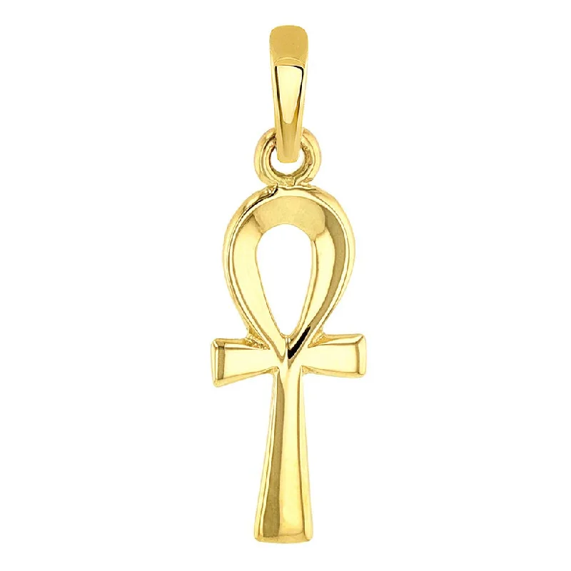 women rose gold necklaces -Solid 14k Yellow Gold Mini Egyptian Ankh Cross Charm Pendant