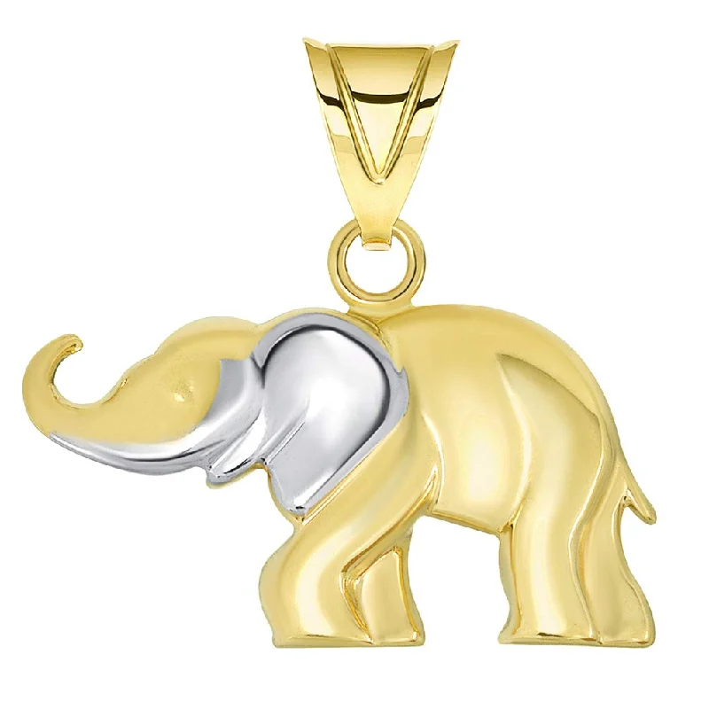 women gemstone necklaces -14k Yellow Gold High Polished Two Tone Elephant Pendant