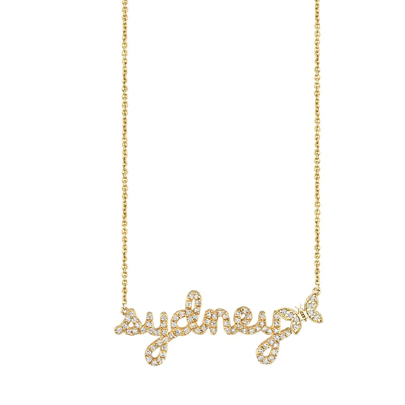 women pendant choker necklaces -Gold & Diamond Small Custom Script Butterfly Icon Necklace