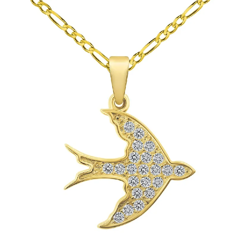 women choker necklaces -14k Yellow Gold Flying Swallow Bird Animal Pendant with Figaro Chain Necklace