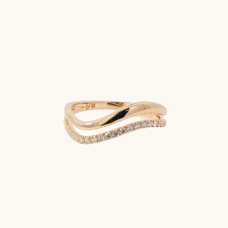 women designer rings -Double Motion Solid and Pave Halfway Band